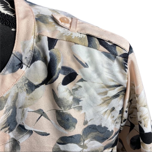 NWT Calvin Klein Pink Floral Rose Button Down Rolled Cuff Long Sleeve Blouse - Picture 6 of 13